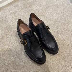 Cole Haan Black Leather Loafers with Gold Buckle